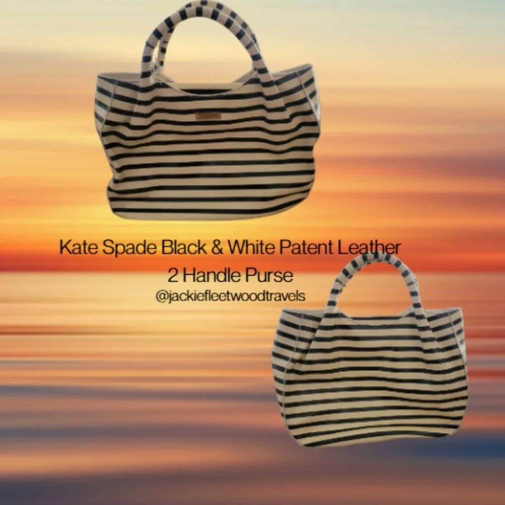 kate spade Black and White Striped Patent Leather Tote